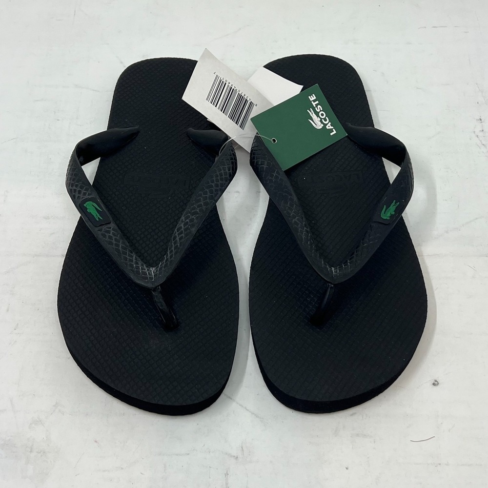 Lacoste Flip Flop Beach Sandals Black with Logo Men's US Size 8 VTG NWT - Picture 5 of 14